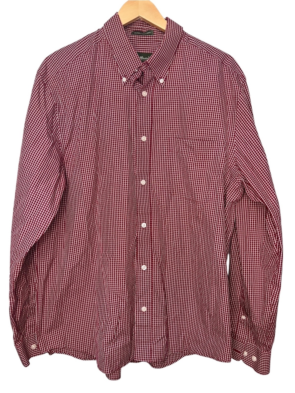 Vintage Eddie Bauer Mens L Red Gingham Check Button Down Shirt Wrinkle Resistant
